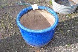 A large blue glazed Planter, 19" x 15" high.