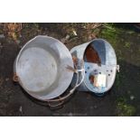 Aluminium jam pan and mop bucket.