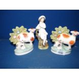 Two small contemporary Staffordshire flat-backs of sheep and lamb kneeling,