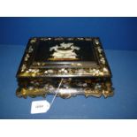 A Victorian papier mache jewellery Box on shaped base with Mother of Pearl inlay and gilt
