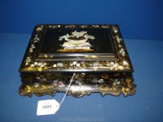 A Victorian papier mache jewellery Box on shaped base with Mother of Pearl inlay and gilt