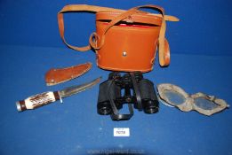 A pair of cased Kent 8 x 30 binoculars, an old pair of bike goggles a/f.