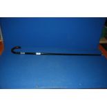 A 36" long ebonised gentleman's walking Cane with Birmingham 1919 silver collar and vacant