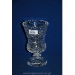 A Waterford Crystal Glandore design, footed Vase in thistle shape, (small chip to the rim),