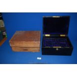 A quality black Leather Jewellery Box with blue velvet lining and jewellery tray, by Hill & Millard,