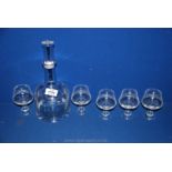 A Dartington glass decanter together with five Holmegaard Princess brandy glasses.
