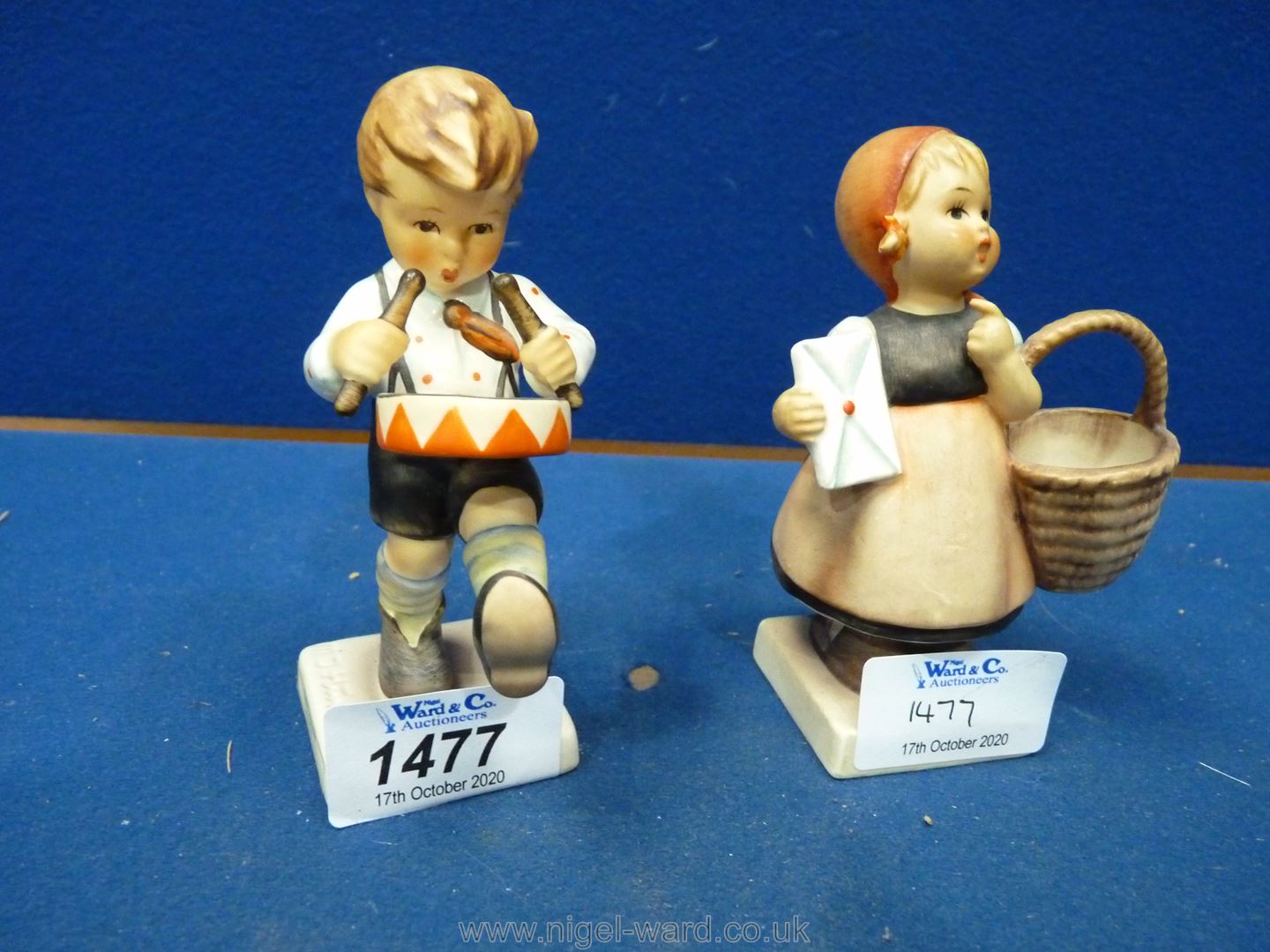 A Hummel figure of a young Boy "Little Drummer'' playing his drum and a young Girl ''Meditation"