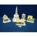 Five Coalport small china Cottages, including The American Church, The Master's House,