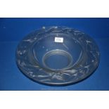 A vintage Art glass bowl with raised swallow motif to wide rim, 13" diameter.
