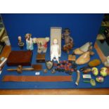 A quantity of miscellanea including vintage dolls, shoe stretchers, Koala bear etc.