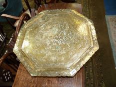 A brass engraved Benares table (base a/f)