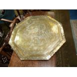 A brass engraved Benares table (base a/f)