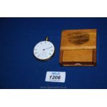 A Mauchline Ware travelling pocket watch case/stand with a scene at Ventron,