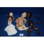 Miscellaneous doll's heads including German porcelain plus various doll's bodies