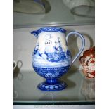 A pretty Doulton Burslem bulbous blue and white Jug decorated with sailing ships,