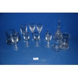 A quantity of glass including two Wedgwood wine glasses, Krosno Polish tankard, bells,