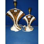 Two ceramic table Lamps for Tommaso Barbi, both Art Deco fan shaped, in cream with mottled pattern,