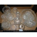 A quantity of cut glass Rose bowls including Edinburgh Crystal, lidded pots,