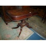 An elegant William IV period flap-over Tea Table standing on tapering turned pillar upon a platform