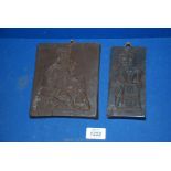 Two continental Wax moulds/plaques of a couple in period costume and a cavalier on horseback.