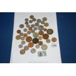 A quantity of coins to include fourteen old sixpences, three one shilling and a two shilling piece,