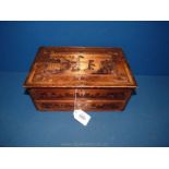 A Napoleonic prisoner of war straw Workbox, the lid depicts a ship leaving the harbour,