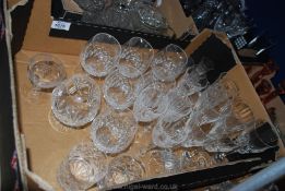 A quantity of glass including cut glass wine glasses, brandy goblets, sherry glasses etc.