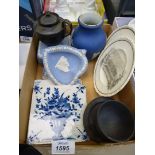 A small quantity of china including Wedgwood Jasperware pale blue, dark blue and black,