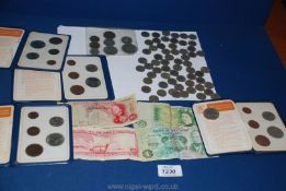 Sixty old 6d pieces together with four folders of Britains First decimal coins with 10p, 5p, 2p,