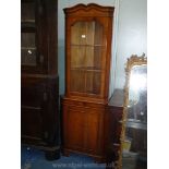 A good contemporary Yew wood corner display Cabinet on cupboard,