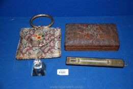 An Indian carved teak box, a Victorian ebony and brass thermometer (IWO),