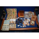 Miscellaneous old pipes and cigar labels, cigarette box, match box covers etc.