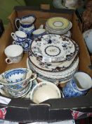 A quantity of china including blue and white cups, saucers etc., some Coalport (a/f.