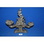 A Chinese bronze centrepiece with dragon detail. 12" wide x 12" tall.