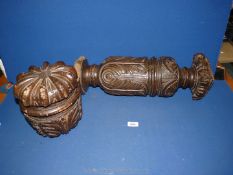 Two early oak carved Supports from a livery or court cupboard; early 17th c..