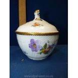 A Royal Copenhagen lidded pot with floral and gilt decoration,