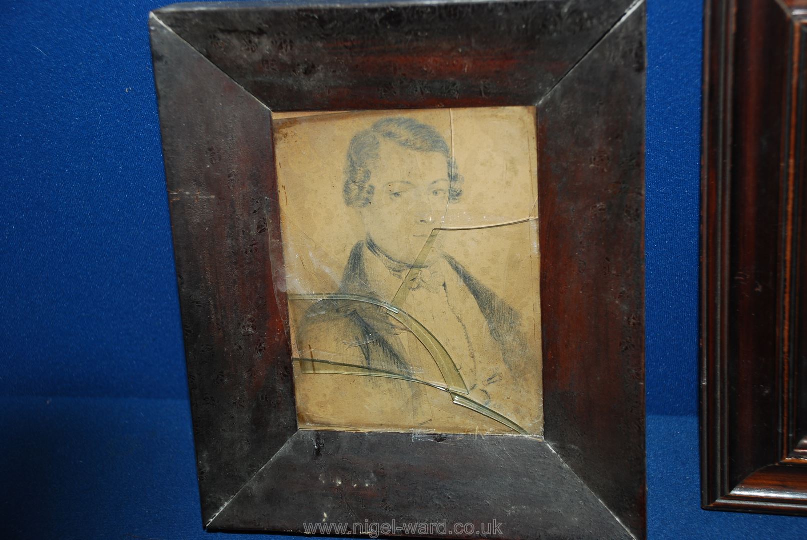 Five small portraits, four being modern and an old portrait in an old wooden frame of a gentleman, - Image 2 of 2