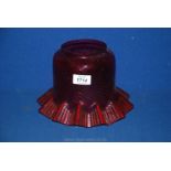 A swirl Cranberry glass oil lamp Shade with fluted edge