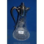 A Royal Brierley Fuchsia cut glass claret jug with silver top, marked Sheffield 2002.