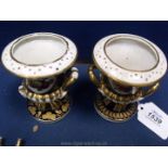 A pair of pretty miniature Crown Derby urn style Vases, with date mark for possibly 1782.