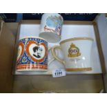 Three Royal commemorative mugs including George VI Coronation mug by Shelby.