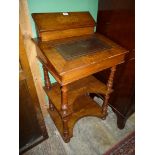 A Victorian Walnut Davenport/Etagere having boxwood inlaid decoration,