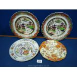 Four plates in oriental designs including;
