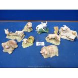 Eight Border Fine Arts piglets including On The Farm, Oxo Pig,