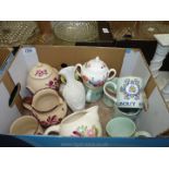 A box of china to include; five Liberty cups, white Portmeirion vase,