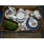 A quantity of china to include; Wedgwood, Coalport, small violet pattern jug and basin,