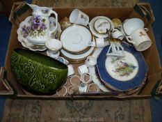 A quantity of china to include; Wedgwood, Coalport, small violet pattern jug and basin,