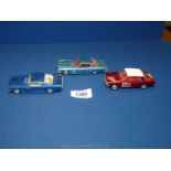 Three collectable Corgi Toys toy motor cars including "Ghia L6.