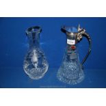 A Royal Brierley Fuchsia cut glass and white metal claret jug and a carafe.