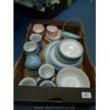 A quantity of china including a Denby part tea set including four cups, mugs, saucers, bowls,